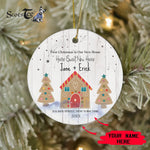 Scotstee Shop - Personalize Name Family Gingerbread New Home First Christmas Rustic Wood Glass Ornament, First Christmas In Our New Home Ornament