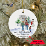 Scotstee Shop - Custom Name First Christmas Family of Three Brown Hair Boy Ceramic Ornament
