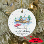 Scotstee Shop - Personalize Name Family Country Home & Red Truck New Home Name Christmas Ornament, , Our First Christmas Circle Ornament