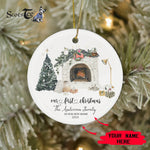 Scotstee Shop - Personalize Name Family Fireplace Our First Christmas in our new home Ceramic Ornament