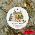 Scotstee Shop - Our First Christmas In Our New Home Circle Ceramic Ornament Watercolor Pine New House First Christmas Ceramic Ornament