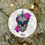 Sugar Skull Ornament Personalized Ornaments Sugar Skull Flower Of The Dead Cool Bone Head Skulls Gift Ornament - Scotstee Shop