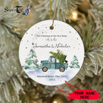 Scotstee Shop - Personalize Name Family Blue Truck First Christmas as Mr. & Mrs. Ceramic Ornament