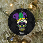 Sugar Skull Ornament Personalized Ornaments Sugar Skull Jester Hat Funny Mardi Gras Carnival Mexican Gift Happy Halloween Ornament Gift - Circle Ornament (2 sided) - Scotstee Shop