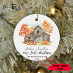 Scotstee Shop - Custom Name Family Our New Home Rustic Barn Christmas Ceramic Ornament