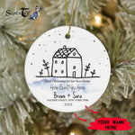 Scotstee Shop - Personalize Name Family Cute House Doodle First Christmas In New Home Ornament, First Christmas In Our New Home Circle Ornament