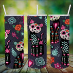 Sugar Skull Tumbler Skeleton Halloween. Cats and Colorful Decorative Flowers Sugar Skull Tumbler - Scotstee Shop
