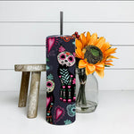 Sugar Skull Tumbler Skeleton Halloween. Cats and Colorful Decorative Flowers Sugar Skull Tumbler - Scotstee Shop