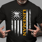 Scotstee Shop - Vintage USA Lineman American Flag Patriotic Funny Cool Gift 4th Of July Shirt Lineman Shirts Power Lineman Tee Shirts