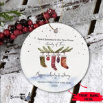 Scotstee Shop - Personalize Name Family First Christmas as a Family of Three With Socks Christmas Ornament, First Christmas In Our New Home Ornament