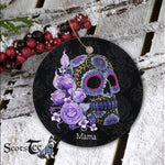 Sugar Skull Ornament Personalized Ornaments Purple Floral Black Sugar Skull Of The Dead Gift - Scotstee Shop
