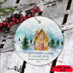 Scotstee Shop - Personalize Name Family Gingerbread Our First Christmas in our new home Ceramic Ornament, First Christmas In Our New Home Ornament