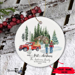 Scotstee Shop - Personalize Name Family First Christmas In Our New Home Watercolor winter Ceramic Ornament