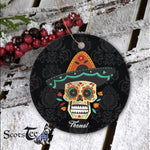 Sugar Skull Ornament Personalized Ornaments Sugar Skull with Hat Dia de Muertos Gift Happy Halloween Ornament Gift - Scotstee Shop