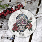 Sugar Skull Ornament Personalized Ornaments Floral Skull Dia de los Muertos Happy Halloween Ornament Gift - Scotstee Shop
