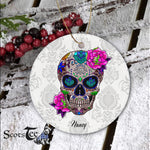 Sugar Skull Ornament Personalized Ornaments Sugar Skull Flower Of The Dead Cool Bone Head Skulls Gift Ornament - Scotstee Shop