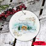 Scotstee Shop - Circle Ceramic Ornament (2 sided) - Personalize Name Family Watercolor Our First Christmas in our new home Ceramic Ornament