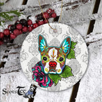 Sugar Skull Ornament Boston Terrier in Red Day of Dead Sugar Skull Dog Halloween Ornament Gift - Scotstee Shop