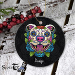 Sugar Skull Ornament Personalized Ornaments Pit Bull Sugar Skull Mexico Dog Calavera Dia De Los Muertos Gift - Scotstee Shop