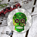 Sugar Skull Ornament Cool Day of Dead Sugar Skull Weed Happy Halloween Ornament Gift - Scotstee Shop