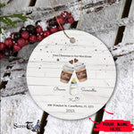 Scotstee Shop - Circle Ceramic Ornament (2 sided) - Personalize Name Family Watercolor Our First Christmas in our new Home Coffee Bottle Toast Cera Ceramic Ornament