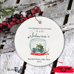 Scotstee Shop - Personalize Name Family First Christmas as Mr & Mrs Blue Truck New Home Ceramic Ornament, First Christmas In Our New Home Ornament
