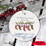Scotstee Shop - Personalize Name Family First Christmas as a Family of Five With Socks Family Christmas Ornament, First Christmas In Our New Home Circle Ornament