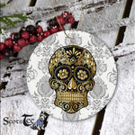 Sugar Skull Ornament Cool Black & Gold Sugar Skull Day of Dead Classic Happy Halloween Ornament Gift - Scotstee Shop