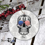 Sugar Skull Ornament Personalized Ornaments Skull American Flag Glasses Sugar Skull US Gift - Scotstee Shop