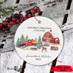 Scotstee Shop - Our First Christmas As Mr and Mrs Circle Ornament Red Truck First Christmas as Mr. & Mrs. Ceramic Ornament