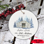 Scotstee Shop - Personalize Name Family New Home Rustic Winter Landscape Christmas Ceramic Ornament, Our First Christmas Circle Ornament