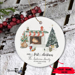 Scotstee Shop - Personalize Name Family New House Christmas Ornament Watercolor Fireplace