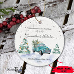 Scotstee Shop - First Christmas In Our New Home Ornament Personalize Name Family Rustic Farmhouse Truck First Christmas Mr & Mrs Ceramic Ornament