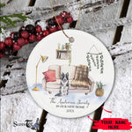 Scotstee Shop - Our First Christmas In Our New Home Circle Ceramic Ornament We Have Moved Boho Living Room Border Collie Dog Moving Announcement