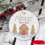 Scotstee Shop - Personalize Name Family Gingerbread New Home First Christmas Rustic Wood Glass Ornament, First Christmas In Our New Home Ornament
