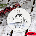Scotstee Shop - Personalize Name Family Cute House Doodle First Christmas In New Home Ornament, First Christmas In Our New Home Circle Ornament