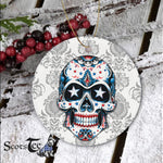 Sugar Skull Ornament 4th of July Sugar Skull USA American Flag Halloween Ornament Gift Halloween Tree Decorations - Circle Ornament (2 sided) - Scotstee Shop