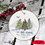 Scotstee Shop - Custom Name Pine Trees Christmas as a Family of Three Ceramic Ornament