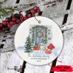 Scotstee Shop - First Christmas In Our New Home Circle Ceramic Ornament Watercolor Christmas Front Door New Home Christmas Gift Ornament