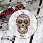 Sugar Skull Ornament Personalized Ornament Sugar Skull Purple Floral Halloween Gift Happy Halloween Ornament Gift - Scotstee Shop