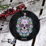 Sugar Skull Ornament Personalized Ornaments Purple Sugar Skull with Flowers Gift Happy Halloween Ornament Gift - Scotstee Shop