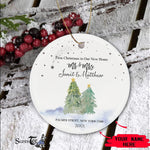 Scotstee Shop - Personalize Name Family Engagement Mr and Mrs First Christmas Gift Ornament, First Christmas In Our New Home Circle Ornament