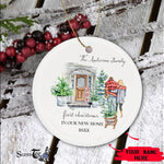 Scotstee Shop - Personalize Name Family New Home Watercolor Door First Christmas New Home Ceramic Ornament