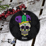 Sugar Skull Ornament Personalized Ornaments Sugar Skull Jester Hat Funny Mardi Gras Carnival Mexican Gift Happy Halloween Ornament Gift - Circle Ornament (2 sided) - Scotstee Shop