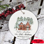Scotstee Shop - Custom Name Family Winter Night First Christmas in Our New Home Ceramic Ornament