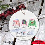 Scotstee Shop - Custom Name Family of Three First Christmas Sweatshirt Christmas Ornament