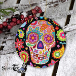Sugar Skull Ornament Groovy Sugar Skull Day of Dead Happy Halloween Ornament Gift Halloween - Scotstee Shop