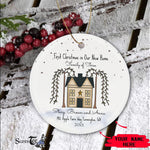 Scotstee Shop - First Christmas In Our New Home Ornament Personalize Name Family Rustic New Home First Christmas The Family Of Three Ceramic Ornament