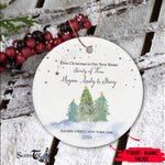 Scotstee Shop - First Christmas In Our New Home Ornament Personalize Name Family Greenery First Christmas as a Family of Three Ceramic Ornament