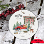 Scotstee Shop - Personalize Name Family New Home For The Holidays Christmas Vintage Red Truck New Home Ceramic Ornament